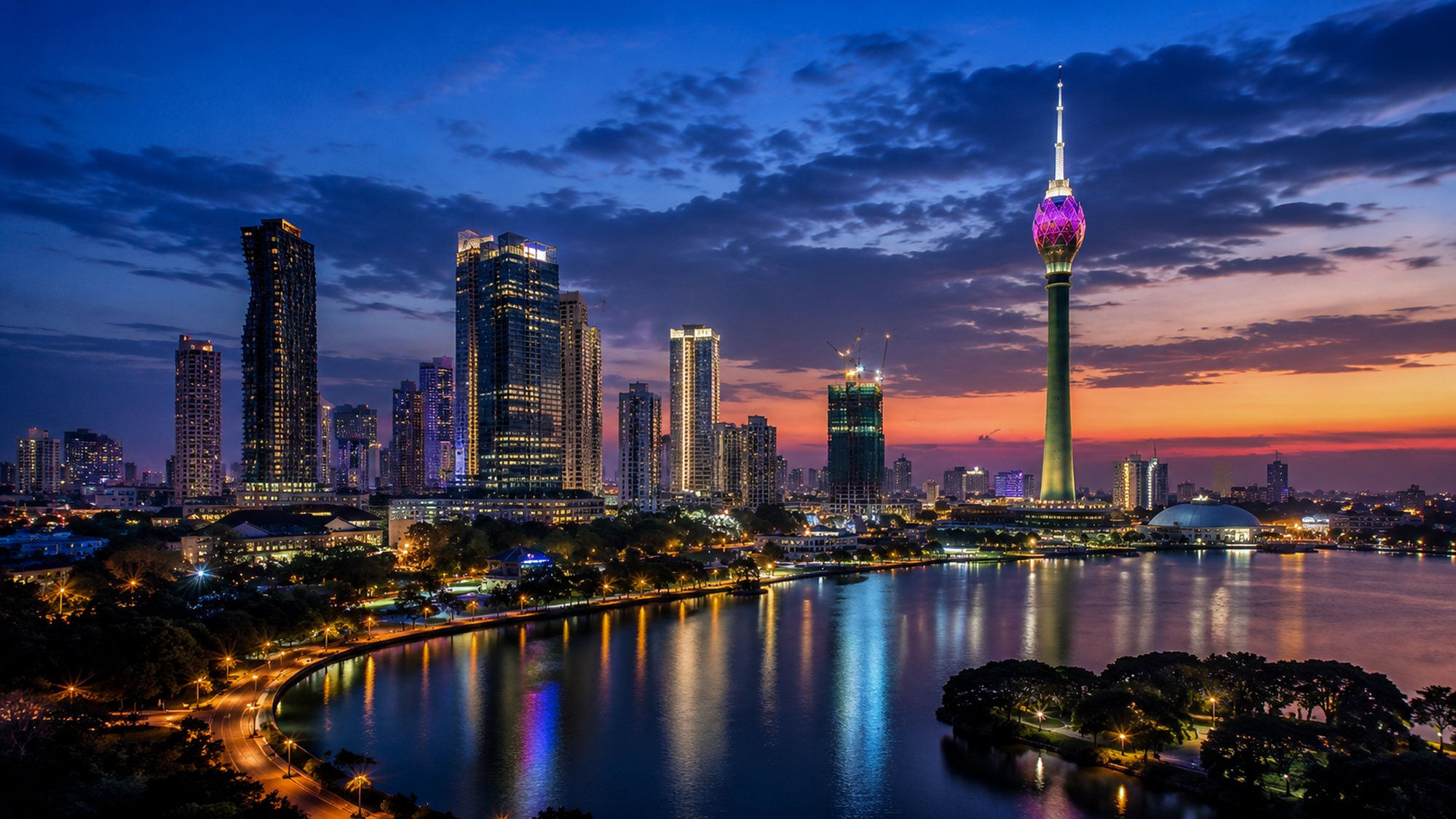 Colombo business district at blue hour